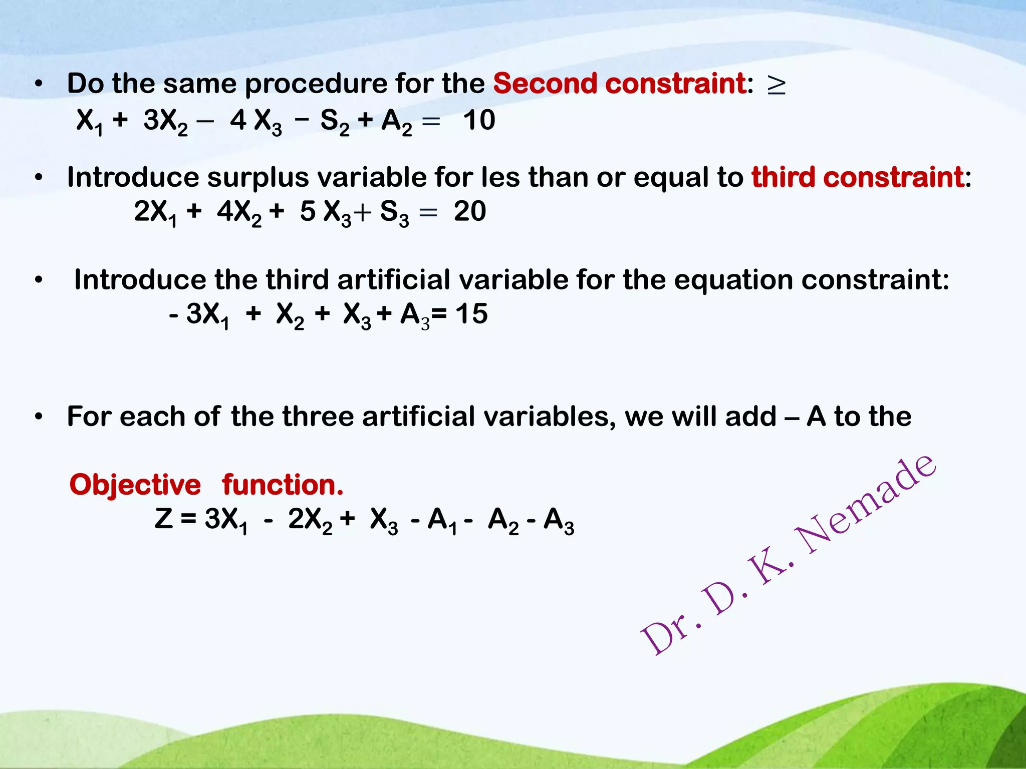 Simplex method Slack, Surplus & Artificial variable PPT