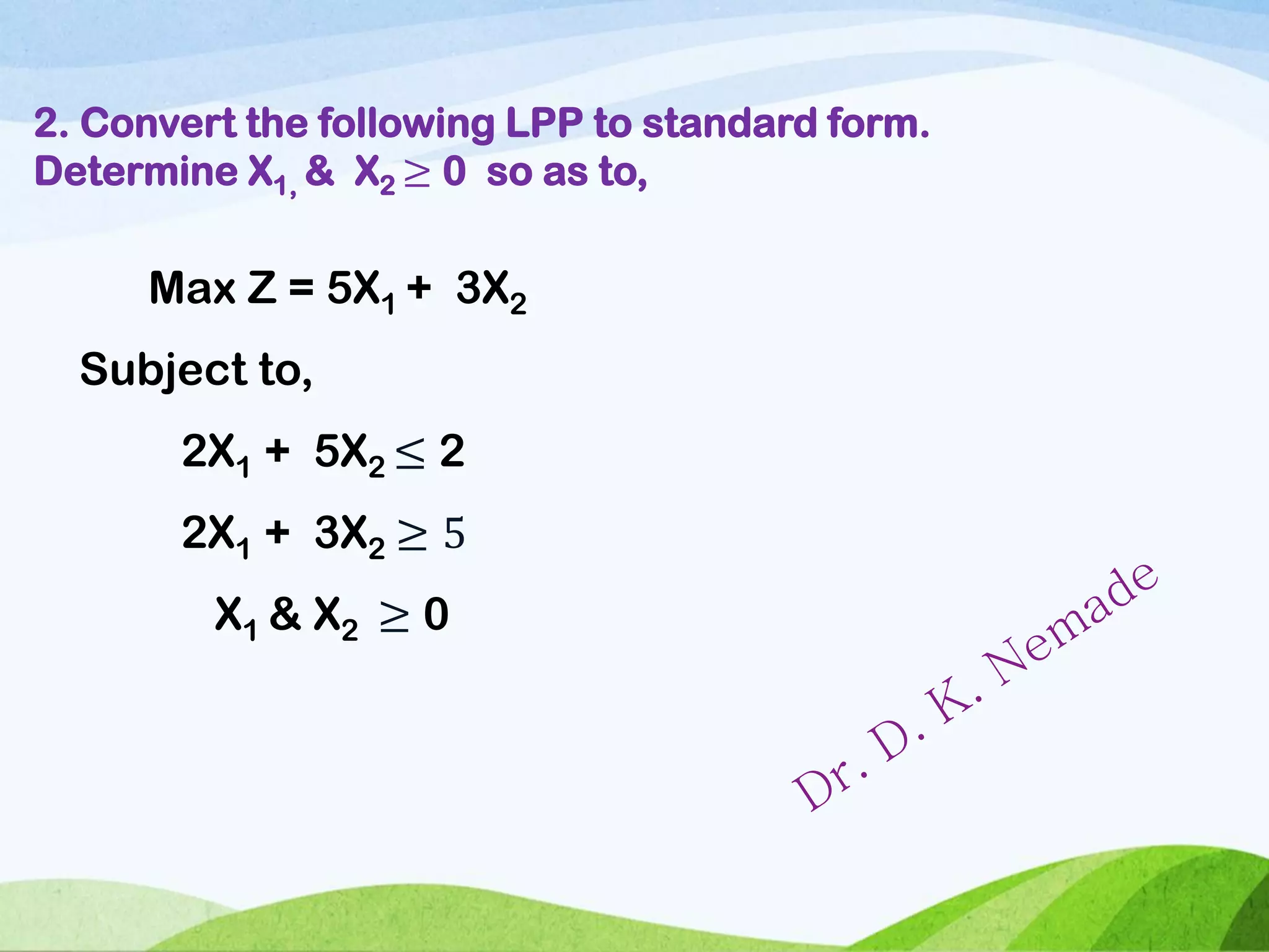 Simplex method: Slack, Surplus & Artificial variable | PDF