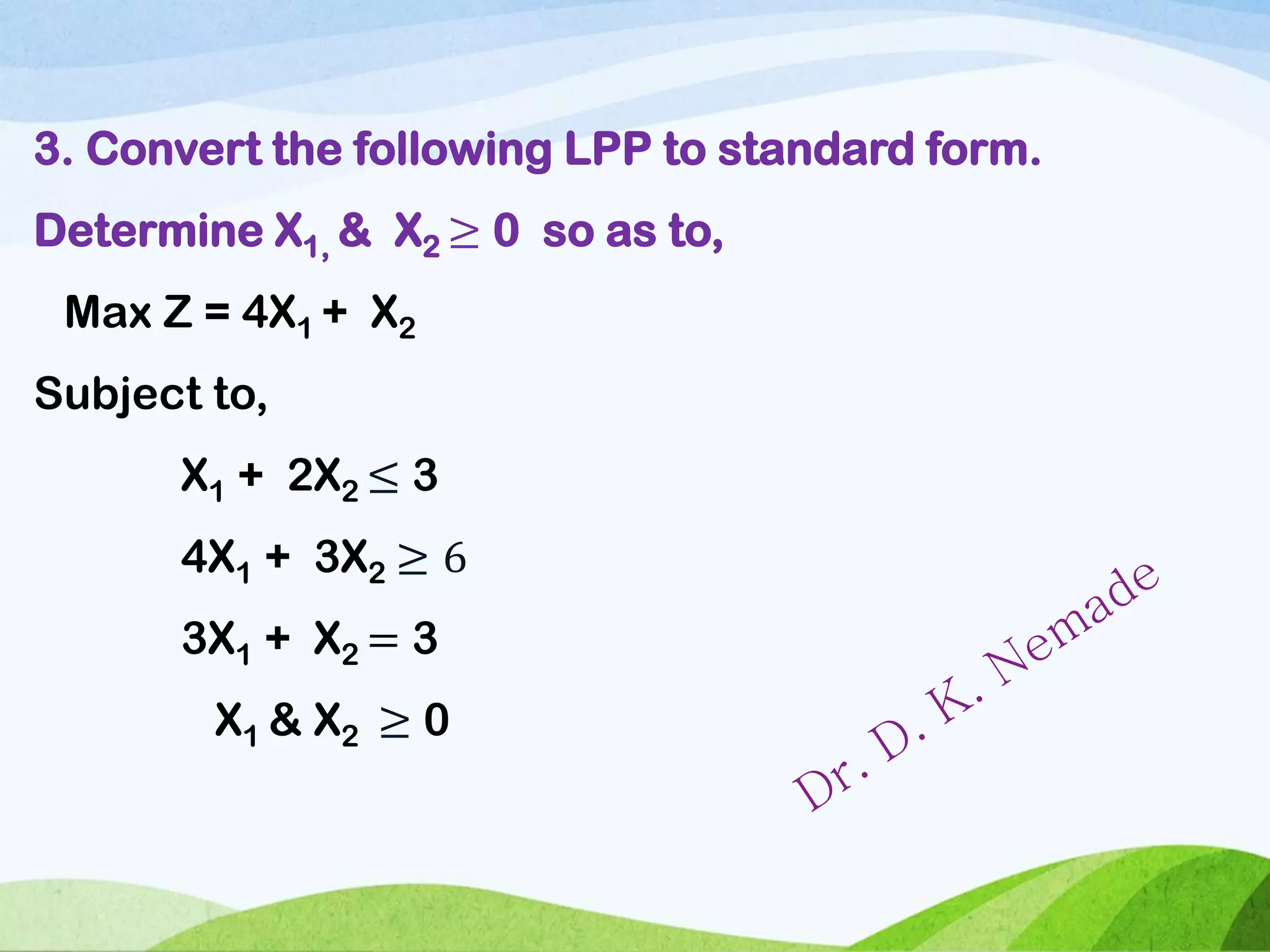Simplex method: Slack, Surplus & Artificial variable | PDF