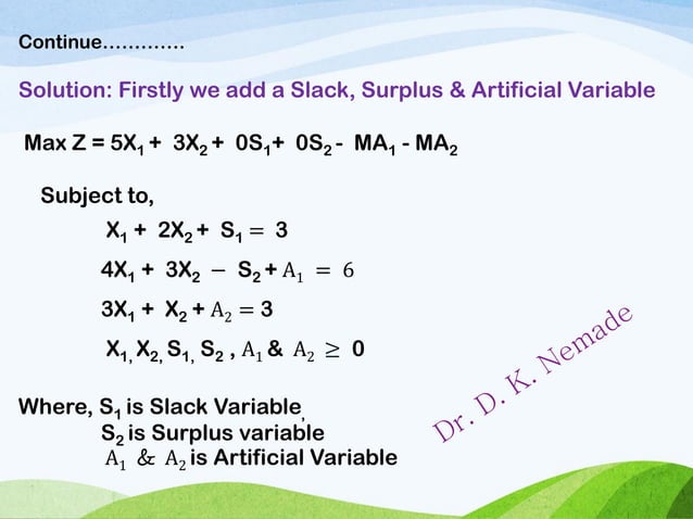 Simplex method: Slack, Surplus & Artificial variable