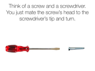 Think of a screw and a screwdriver.
You just mate the screw’s head to the
      screwdriver’s tip and turn.
 