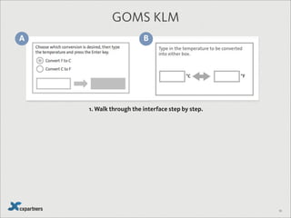 64
Keying PointingHomingMentally
preparing
Waiting
for a response
Icons: The Noun Project and Camila Bertoco
GOMS KLM
M = 1.35 sec K = 0.2 sec H = 0.4 sec P = 1.1 sec R = ?
 