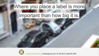 Where you place a label is more
important than how big it is.
UX Basics | Simplicity | mdorka@me.com | 01.09.2015 | slide 80 of 95
 