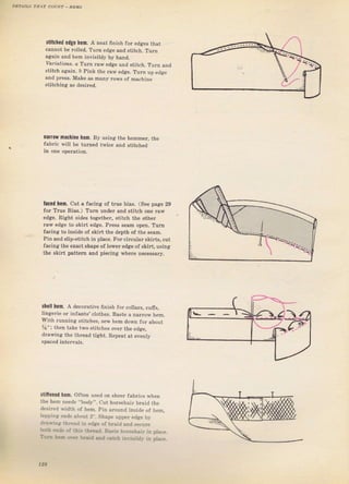 stitched edge hсп. А neat fiпiвh fоr ealges that
cannot Ье rolied. TuIn edge and stitch. Тчrп
again and hеm inviýibty Ьу hand.
variatioпs. а Тчrп faw edge and ýtitch. TuTn and
ýtitch again. D Pink the гаw edge. Тuln up edge
sпd рrеýý. Make аý mапу rows of maclrine
ýtitchinя as deýircd.
narrou mасЛiле hеm. Ву uвing thе h€mmеI, the
fabtic wiII Ье turned twice and stitched
fасёd hеm. cut а facing of tтue bias. (Sёе page 29
fоl тгче Bias,) Тuгп undel and ýtitch опе Bw
edge. Right ýides together, stitfh the otheт
Iaw edge to skirt ed8e, Ртеýý веаm open. TuTn
facing to inside of ýkilt the depth of the ýеаm,
Pin alld slip-stitch in place. Fоr сiтсч]ат ýkiтtý, cut
faeing the exact зhаре of lo}veт edge of skiтb uýing
th€ ýkilt lвttern япd piecing тhеrc ne4eýýary.
shell hеm. А decoTative Iinish fol collaш, cufrs.
liпgегiе оI infantý' clotbes. Baýte а паrrоw hеm.
with running stitchёý, sew hem dowTl fol about
Уа"; then take two stitches ovef the ealge,
dlawing the thlead tiaht. Repeat at evenly
stilrlned iеm. oJten used oir shеег fabrics whеп
the hem needý "body''. cut hоIýеhаiг bTaid the
dеýiгеd width of hеm. Рiп around inside of hеm,
lrpping ends about 2". Shар€ !рр€г adge Ьу
df.rioa tbrerd irr dg€ of bTaid алd sесчге
t{& бd. о{ tlb tb.!.d 8.rte ЬоrзеЬа,ir in place.
1Ъл l.- фrr b..id .d crkb bvisiЫ, iB рli.t.
lra
Big gift for sewing lovers download at : http://thetopworld.com/big-gift-sewing-lovers
 