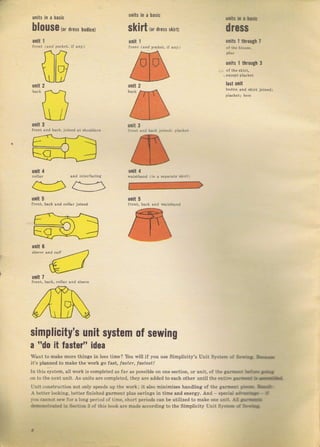 in а basic
llý0lo,
units
blo
чпit 1
dresý bodice)
baýic
(оr dress skirt)
jba!!i
dross
niib l tk.цt ?
ina
rt
цпitý
ski
ппit 1
ilffiшпit
чпit 3
цпit 4
шtlit 5
front, baclr lnd соllаг joined
цnit 6
{nit 7
fTont, Ьпсk, .oltl. lпd зlее!е
simplicity's цпit syýtem of sеwiпg
а "d0 idea
want to make mоге things in lевs time? Yоu will if уол use Simplicity'ý Unit S$t€п tc ý.ч Lr.
it's planned to make the 1voTk gо fast, lаз'rr, lФreýrl
In this ýystem, all wогk is completed aS far as роýýiЫе on one section, оr unit, of the i|rra.a S* aЦ
on to the next unit, дs units аге comp]eted, they аrе added to each otheT until the entrr! Ев r|-rll
L'nit construction not oniy ýpe€ds up th€ worki it slýо minimizeý hяndling of the 8lrй! Ё l_f,
А better lookina, b€tter finished gаrmепt plus sдvingý in time and епеIgу. And - ýр..iдl lffi} - il
9ф ornot set for а long реriй of time, -.hort р€riоds сап Ье utilized to make опе ulil .1' arlEt
drilrd..t d i, SatiФ 3 о' thiý ьook дrе mаd€ accoIding to the Simplicity Unit S)d.- a gr{.
it faster"
,
unitý 1 tirо!ф 3
laýt Unit
bodic. апd skilt joined;
0.it з
lrопl зп.] blci lo'n.n:
цпit 4
waistband (in а seParste зliгt
ulit 5
lтont. back lпd ъistЬ!пd
Unit 2
Big gift for sewing lovers download at : http://thetopworld.com/big-gift-sewing-lovers
 