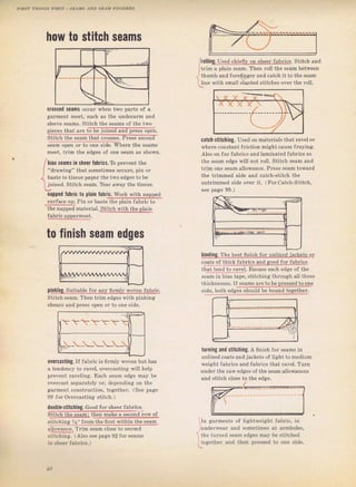 how to stitch seams
crossed seams occuT when two раItS of а
gаImепt meet, such aS the uпdеmlm and
зl.а:!. s.ams Stit.h the ý.rhs о{ th. trvo
_l hasteto tissue oanel, thetцoedgestobe
] joined, Stitch Sеаm. Теат away the tissue.
парреd fabric to рlаiп iabric. Wогk with napp€d
,Surflco ?rр. Pin oI baste the plain Jabfic to
'rolling, USed_chiefly on Shеег.tпЦЦý, Stitch and
tlim а plain Seam, Then Iо1l the s€аm between
.'thumb апd JоrеfiпяеI and catch it to the Seam
line 1{,ith Smal1 slanted stjtches очеr the loll.
catch.stitclting, Used on mateIials tbst Tavel от
whеге conýtant friction might cause fйying.
Aiso оп fuI fablics апd iaminated fablics So
the ýeim edge will not Iо]l, Stitch seam and
tгim опе seam аl]оwапсе. PIcsS seam toward
the tfimmed side and cateh-stiteh the
lntrimm*d,ide о!рr il.  гoI,гal.h-S til,,h,
See ]]аяе 99.)
-+il "1 1цФ &ццL сдФф]_fзl2цq*
that tend to гavel. Еп(]аsе еасh e.i,{e of the
..am in oi.ls,ар",,.i,cl ilgltrлJgl U" l}г*е
Lh;сI'пс."с,.lI sexms xre to Ье Dre"sed to опе
Side, both ed8eý ýhould Ьо bound togethel.
цеl9l !цз1 _1l9_,to !9
StjtсЪ lh. sorm that
joined,nd рг€sý open.
сfоssеs. PIesS second
Sеаm open оI to опе Side. whеIе the sедms
meet. tгim the edges of опе Sеаm аý Shоwп.
bias seams in sheer labrics. ТЬ pTevent the
"dTarving" that sometimes occuтý. pin от
the naDped matelial. Stitch With th€ Dlant
fabt_ictp!ёImost.
to finish seam edges
р|ццс-Sц.!з_!]sд__qrц_fu д!__t_9Е!щ.".
Stitch sеаm. Then tlim edges ýith pinking
ýлеJIs ano рrрSs оDел
overcasting. u Jabтic is {iгmlу ý,очеп but blrs
а tепdепсу to ravel, очегсаstiпg п,ill help
рrечепt laveling. Fjach Seam edge mау Ье
ovelcast separately oi; dcpend]ng on the
gаImепt construction, tog,ctheT. (Sce page
99 fоr ovelcasting stitch.)
dOшhle.stitchiпg. Good foT Shееf JabTicS.
tlrning and stitching,A finish foT seamý in
unlined coats and jackets of iight to m€dium
weight fаЬгiсs апd fabIics that Iачеl. Тuш
ultdФ the гаW edgcý of the seam allowances
and stitch ctose to the edge.
(
tп galments of light$,eight fаЬгiс, in
unde1,lveal, and Sometimes at almholes,
th€ fuIncd Seam edges mа},Ье Stitched
togetheI .rnd then plesýed to опе side.
stitch thё sеаm: then make а secoBd Tow of
ýtitching 1Ъ" fIоm]!ЦgqцLIЦ!Ц!!9j9ец
rlloв,in.. Triп seam .]ose to sесопd
stitthing. ( AlSo see page 92 for ý€аms
.' t ;l -:--?-
*ti
х х ,|(
,{ ,,. 1
._......._ _;:._. _.. __1 j]
'-.''.."/
!-i!'1ЦsJцs!9ý!-ддф _{9J-.Iццц9дjдr!9!ý
t0
Big gift for sewing lovers download at : http://thetopworld.com/big-gift-sewing-lovers
 