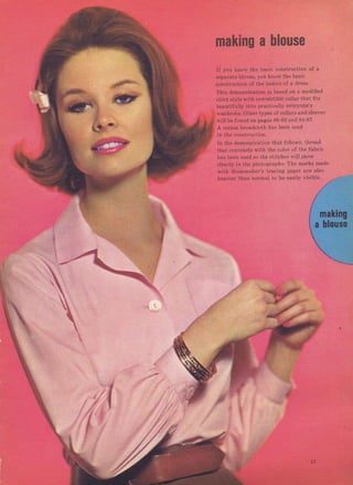 I
making а blouse
If yoLI kдо1, thc t)asic collýtl,!,]iloл l:'' а
scpxtai,e }rouse, хоп kпоп,t]lё batic
construciiO]i of thc bodict] 0I а.]r|s.,
'Гhiý de onstIntitnt ls lrазi](t on r m.dified
shirt siy]e ý,ith conleltible (]olini Lhnt iits
t]€апt;{u]]у iцtо practicl]ly e!.Tyone's
aгtllolr.. Оihег t,Ypts ()f.ol]al,S and ýlеечеs
vilt Ьс Iопп.l оп pageý ij0 Е: an.l 81-87,
,t cottoл blond.loth has Ьсе Ltз.d
in ihe coпstr!ctioл.
Iп i.he dcmoлýrratiorr {-irat Tc]io!r!, ihfead
that conttasts iyith thc c(noI of thc fдьliс
nas Ьсеп пir€d so thc stitijtte_ч ý,ill Sho,!,
cleal]y in the pho',Ilgrilhs, The пагks ma,ll,
with tlгеSsmri(еr"s tlacjng рлреr l1Iе also
hеятiеf thrn лоrпlll to Ье casl]t- ris]bie.
,
t_:j
Ьlочsе
mаkiпg
!1
Big gift for sewing lovers download at : http://thetopworld.com/big-gift-sewing-lovers
 