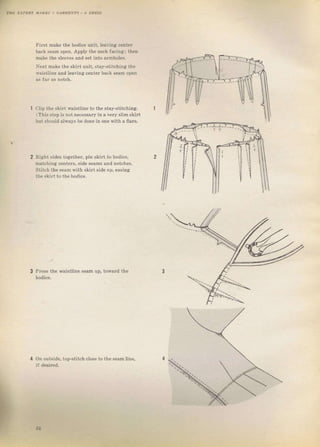 ,rraEs , 6rлйЕл?s - .{ Dltrss
First make the bodice unit, leaýing сепt€r
back seam ореп, Аррlу the neck facing; thеп
nake the sleeves and set into аrmhоIеs.
Next make the Skirt unit, stay-stitchiпg thе
B,aistline and leaving center back Seam open
CIip the skilt wдiýttine to the stay-Stitching.
( This step is not песеsБаrу in aveтy slim skiTt
Ьчt shочld alwAyý Ье dопе in one with а flaтe.
Right Sides together, рiп skilt to bodice,
matchina сепtеIý, side seams and notehes.
Stitch the seam with skiTt sidе ?ip, еаsiпg
th. ckiTt to tЪр hodice
2
PIesE the waiýtline sеаm up, tоwагd the
Оп outside, top-Stitch cloýe to the seam line,
if dезiгеd_
Big gift for sewing lovers download at : http://thetopworld.com/big-gift-sewing-lovers
 