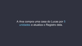 A Ana compra uma casa do Lucas por 5
unidades e atualiza o Registro dela.
 