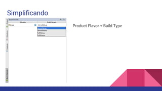 Simplificando
Product Flavor + Build Type
 