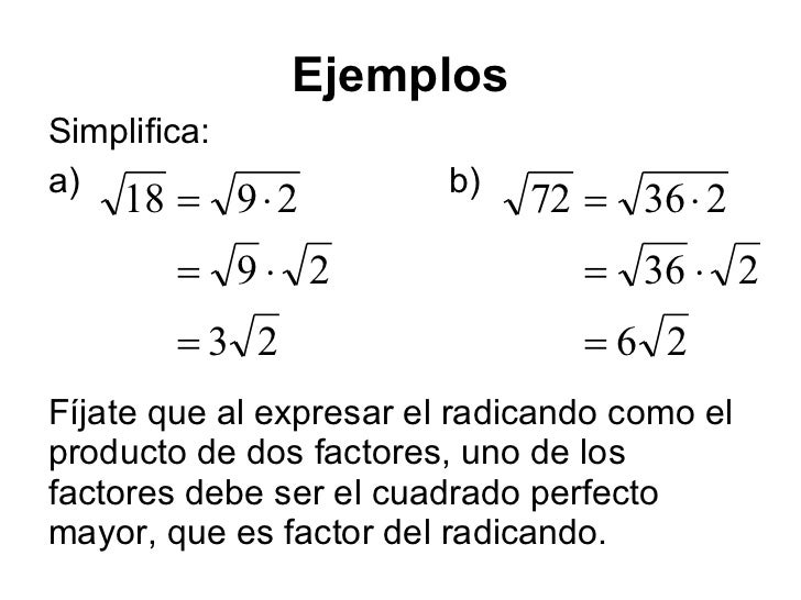 Simplificacion De Radicales Ejemplos Escuela