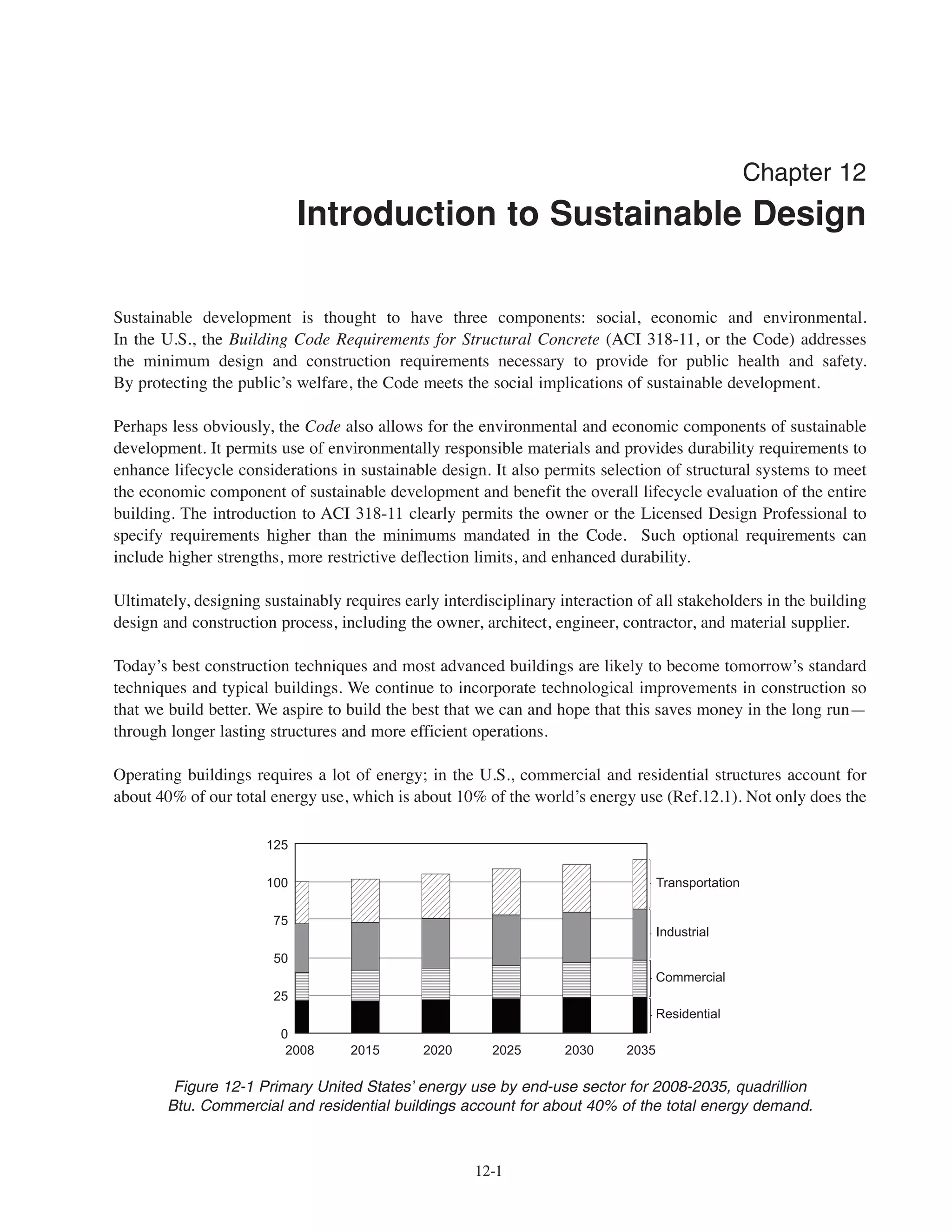 Design for Shear :
Vu
at distance d from column face = 106.1 – wu
(1.42) = 97.0 kips
where
wu
= 1.2(3.9) + 1.6(1.1) = 6.4 klf
(φVc
+ φVs
)max
= 0.48 bw
d = 0.48(36)17 = 293.8 kips  97.0 kips O.K.
φVc
= 0.095 bw
d = 0.095(36)17 = 58.1 kips
φVc
/2 = 29.1 kips
Length over which stirrups are required = (106.1 – 29.1)/6.4 = 12.0 ft
φVs
(required) = 97.0 – 58.1 = 38.9 kips
Try No. 4 U-stirrups
From Fig. 3-4, use No. 4 @ 8 in. over the entire length where stirrups are required.
References
11.1 International Code Council, International Building Code, 2009
11.2 American Society of Civil Engineers, ASCE Standard Minimum Design Loads for Buildings and other
Structures, ASCE 7-05, 2005
11.3 S.K. Ghosh, and Qiang Shen, Seismic and Wind Design of Concrete Buildings (PCA LT276),
June 2008
11.4 ACI, Building Code Requirements for Structural Concrete (ACI 318-08) and Commentary (ACI 318R-02),
American Concrete Institute, 2002.
11.5 David A. Fanella, and Javeed A. Munshi, Design of Low-Rise Concrete Buildings for Earthquake Forces,
EB004, Portland Cement Association, 1998
11.6 David A. Fanella, Seismic Detailing of Concrete Buildings, SP382, Portland Cement Association, 2007
11-38
Simplified Design • EB204
 