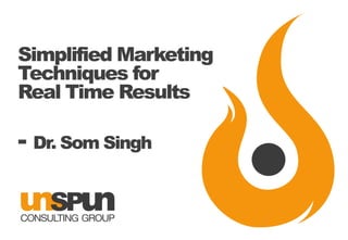 Simplified Marketing
Techniques for
Real Time Results
- Dr. Som Singh
 