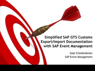 Simplified SAP GTS Customs
Export/Import Documentation
with SAP Event Management
Gopi Chandrakesan
SAP Event Management
 