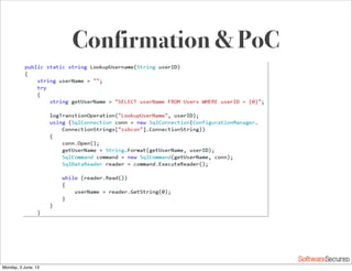 Softwar S cur
Confirmation & PoC
Monday, 3 June, 13
 