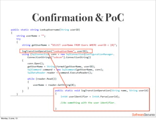 Softwar S cur
Confirmation & PoC
Monday, 3 June, 13
 