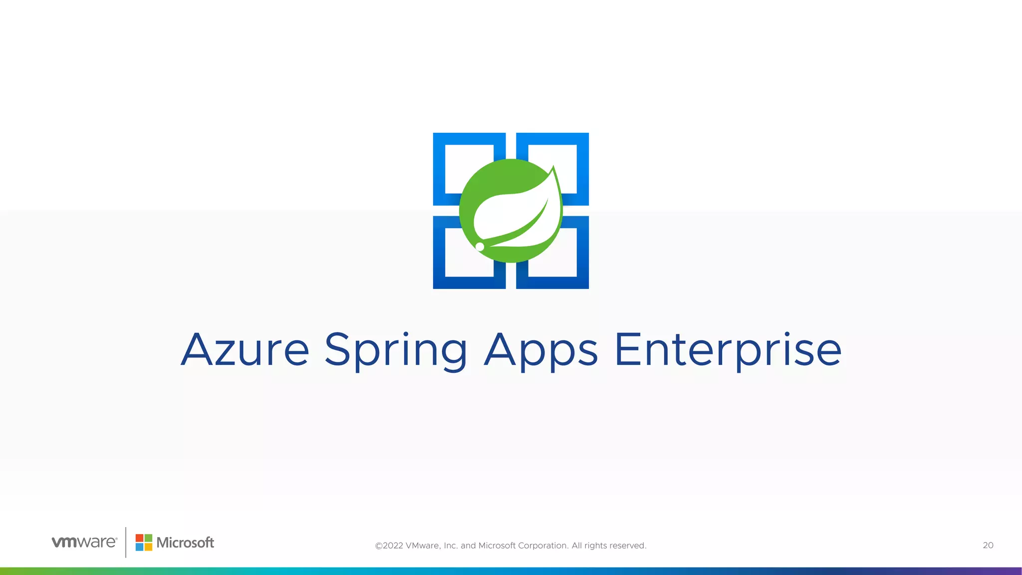 Azure Spring Apps Enterprise
20
©2022 VMware, Inc. and Microsoft Corporation. All rights reserved.
 