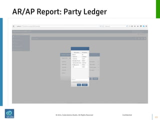 AR/AP Report: Party Ledger 
13 
© 2014, Coderobotics Studio. All Rights Reserved Confidential  