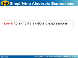 Simplifying Algebraic Expressions .ppt