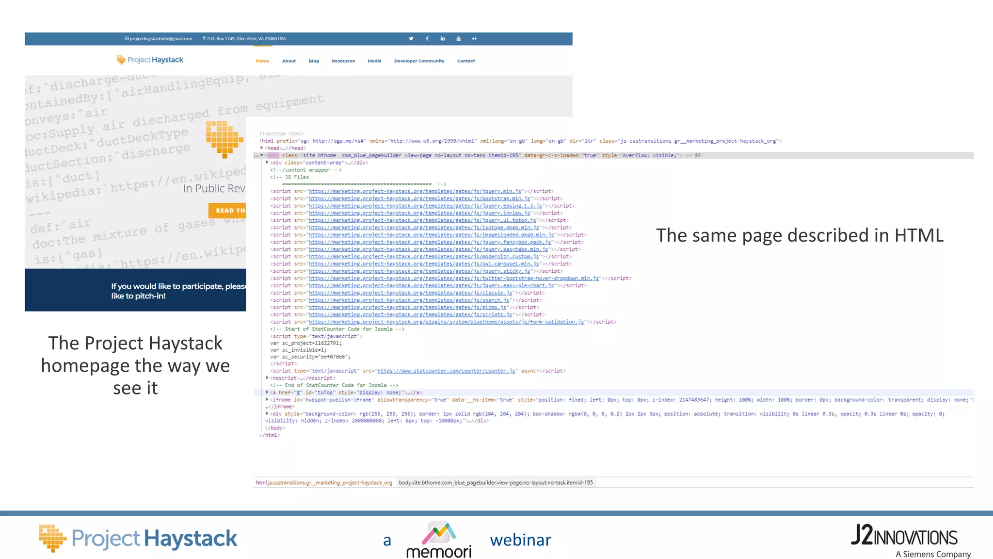 a webinar
The Project Haystack
homepage the way we
see it
The same page described in HTML
 