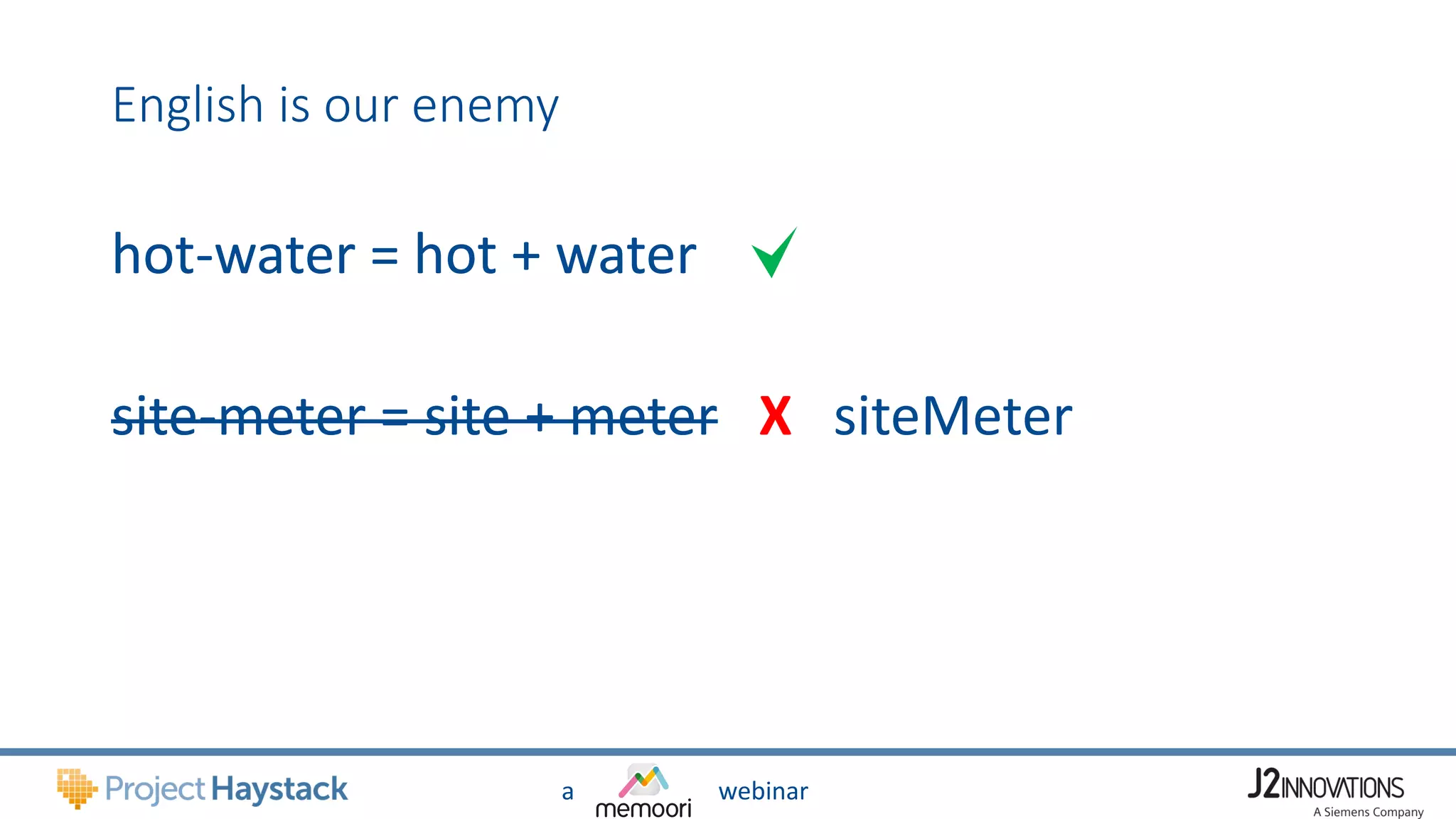a webinar
English is our enemy
hot-water = hot + water
site-meter = site + meter
hot-water = hot + water
site-meter = site + meter X siteMeter
 