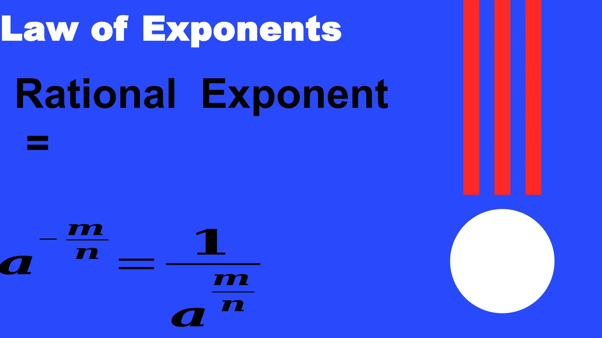 Law of Exponents
Rational Exponent
=
𝒂
−
𝒎
𝒏
=
𝟏
𝒂
𝒎
𝒏
 