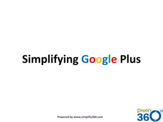 Simplifying Google Plus



      Powered by www.simplify360.com
 
