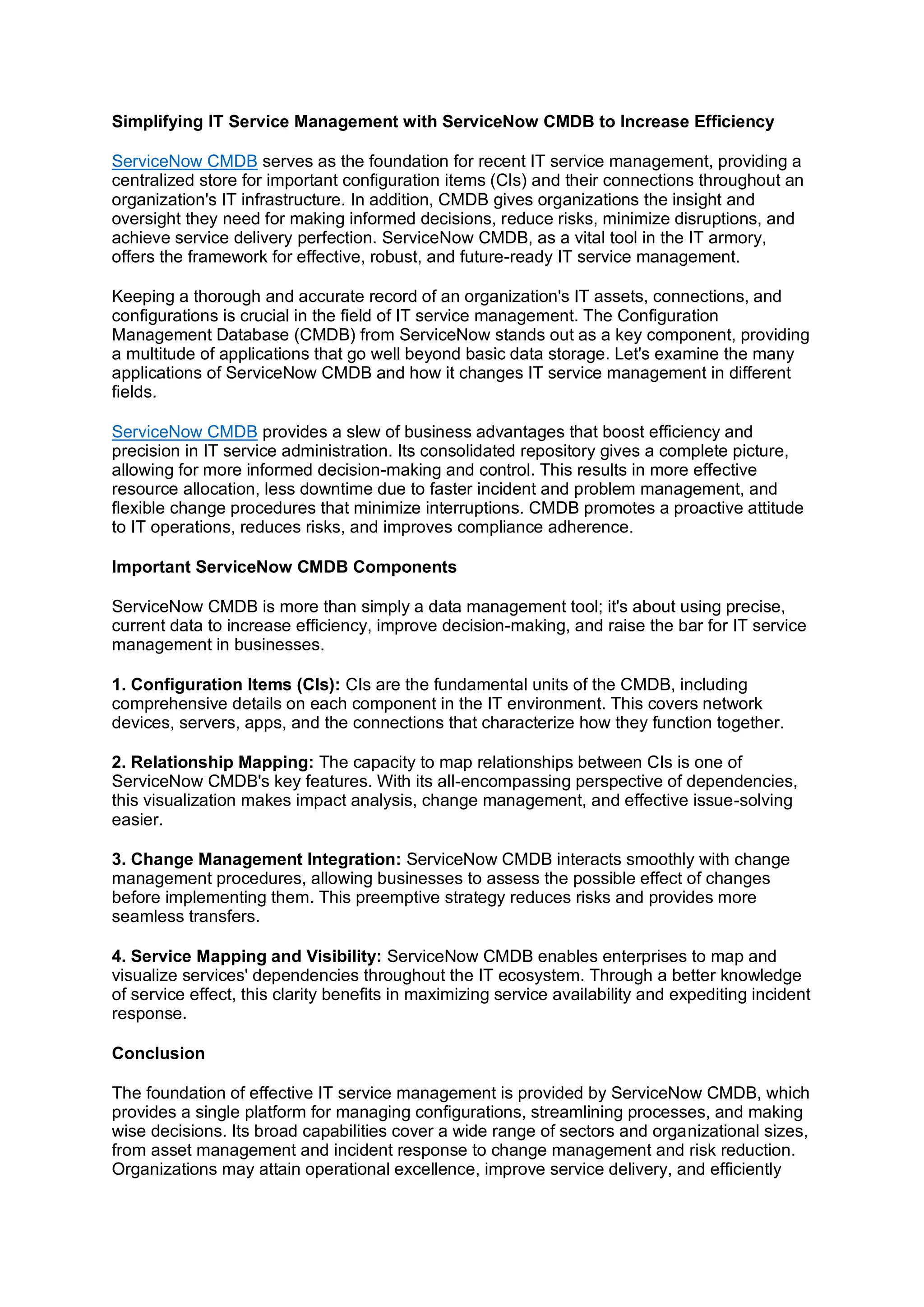 Simplifying IT Service Management with ServiceNow CMDB to Increase ...