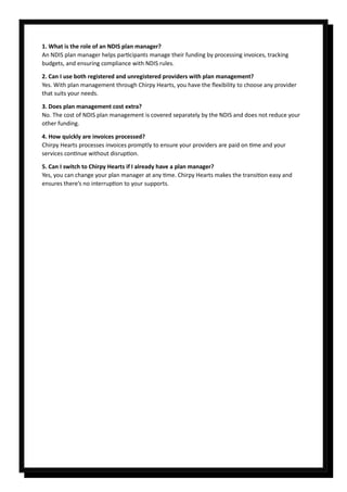Simplifying NDIS Plan Management with Chirpy Hearts | PDF