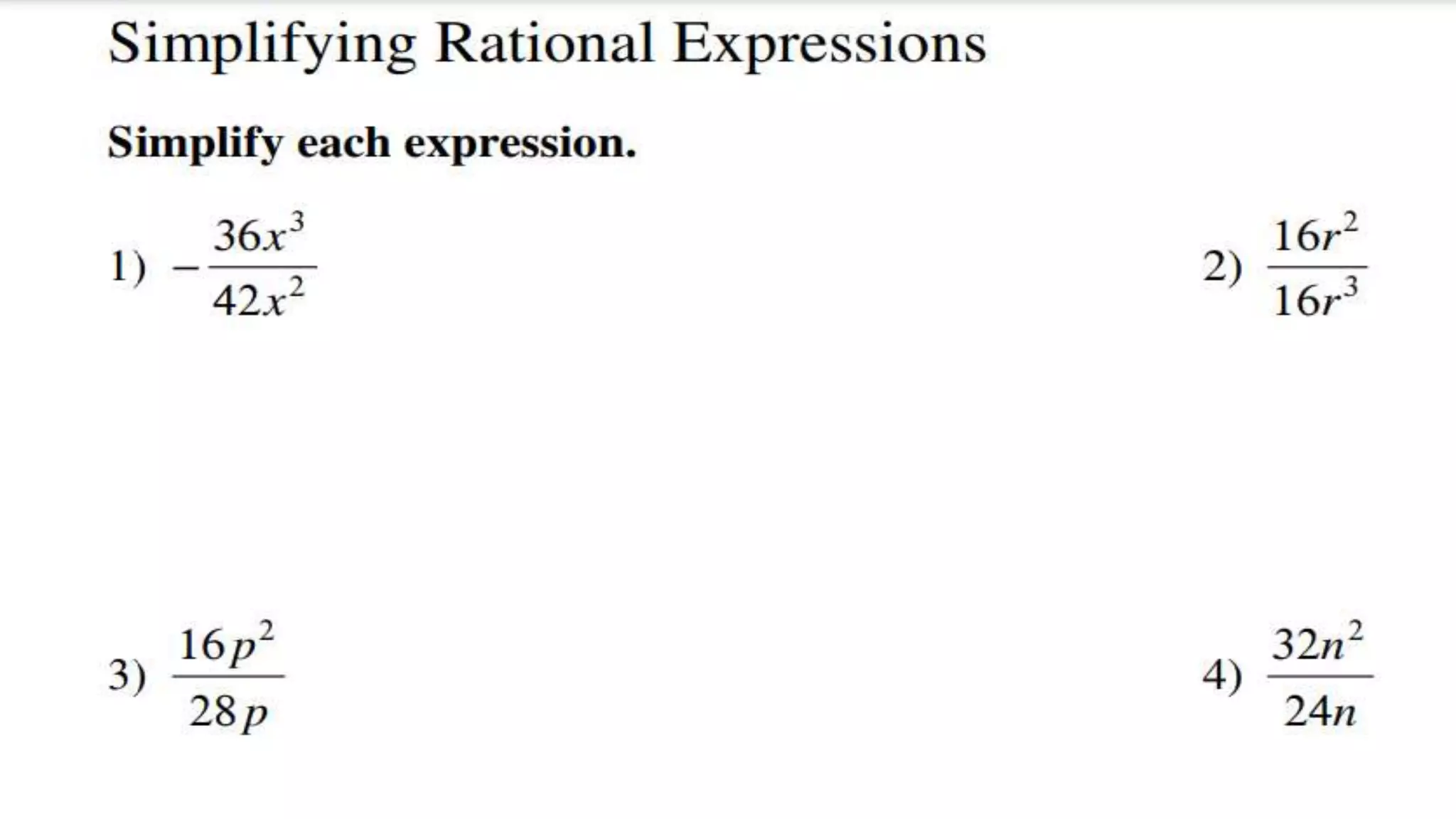 Simplifying rational algebraic expressions