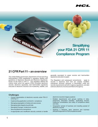 HCLT Brochure: Simplifying your FDA 21 CFR 11 Compliance Program