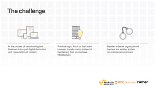 In the process of transforming their
business to support digital distribution
and consumption of content
The challenge
Was looking to focus on their core
business transformation instead of
maintaining their on-premises
infrastructure
Needed to break organizational
barriers that existed in their
on-premises environment
 