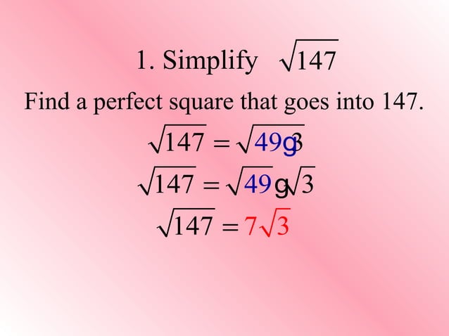 Simplify radicals | PPT