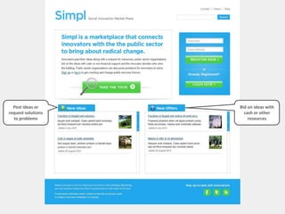 Post ideas or request solutions to problemsBid on ideas with cash or other resources