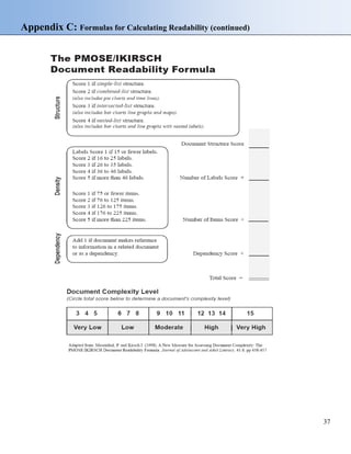 Appendix C: Formulas for Calculating Readability (continued)
37
 
