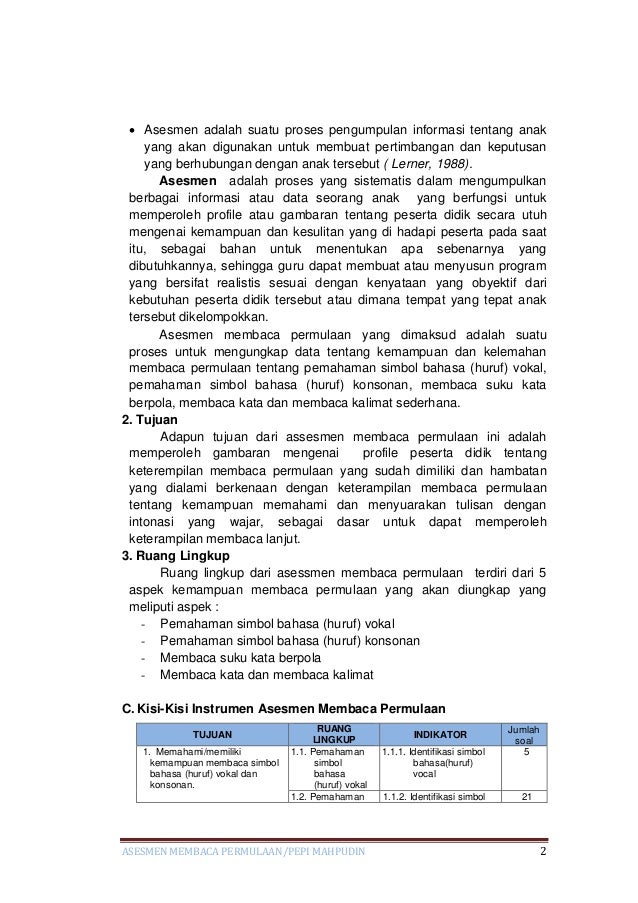 Asesmen Membaca Permulaan