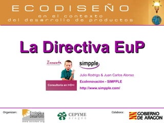 Julio Rodrigo & Juan Carlos Alonso EcoInnovación - SIMPPLE http://www.simpple.com/ La Directiva EuP Consultoría en I+D+i 