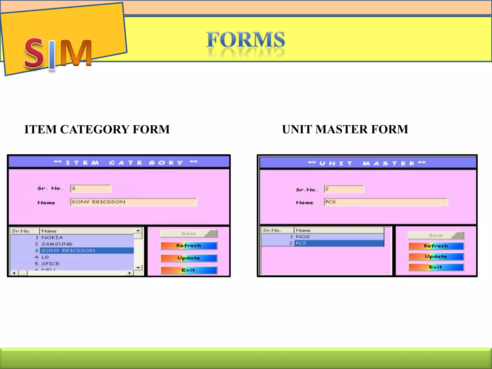 ITEM CATEGORY FORM UNIT MASTER FORM
 