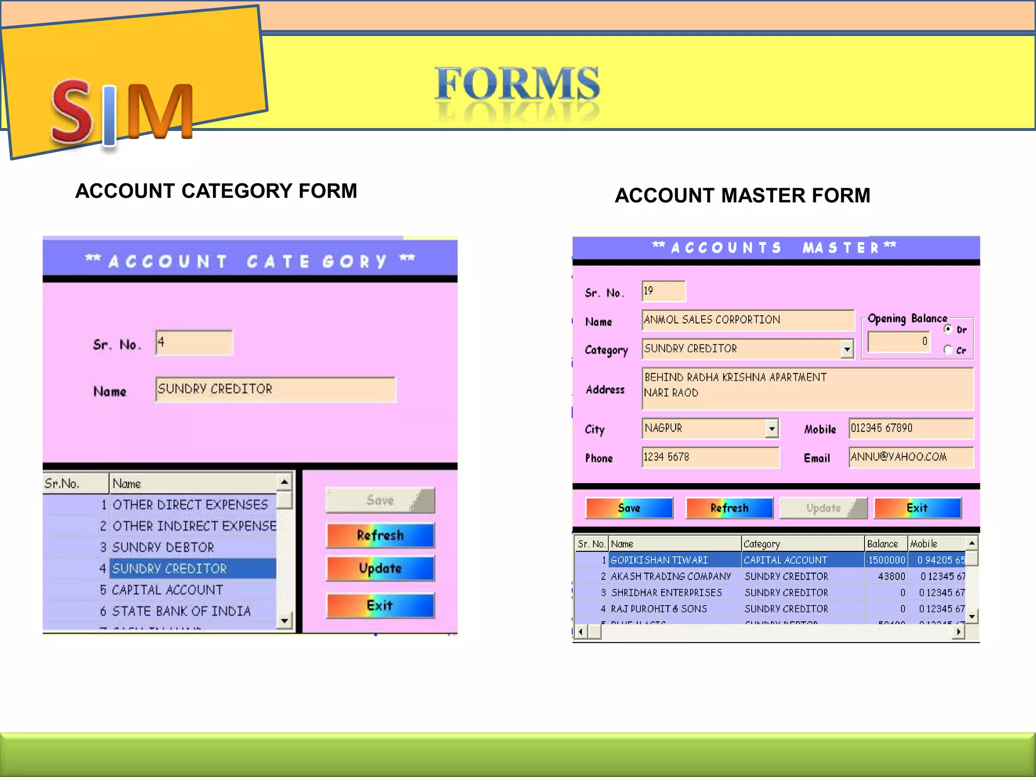 ACCOUNT CATEGORY FORM ACCOUNT MASTER FORM
 