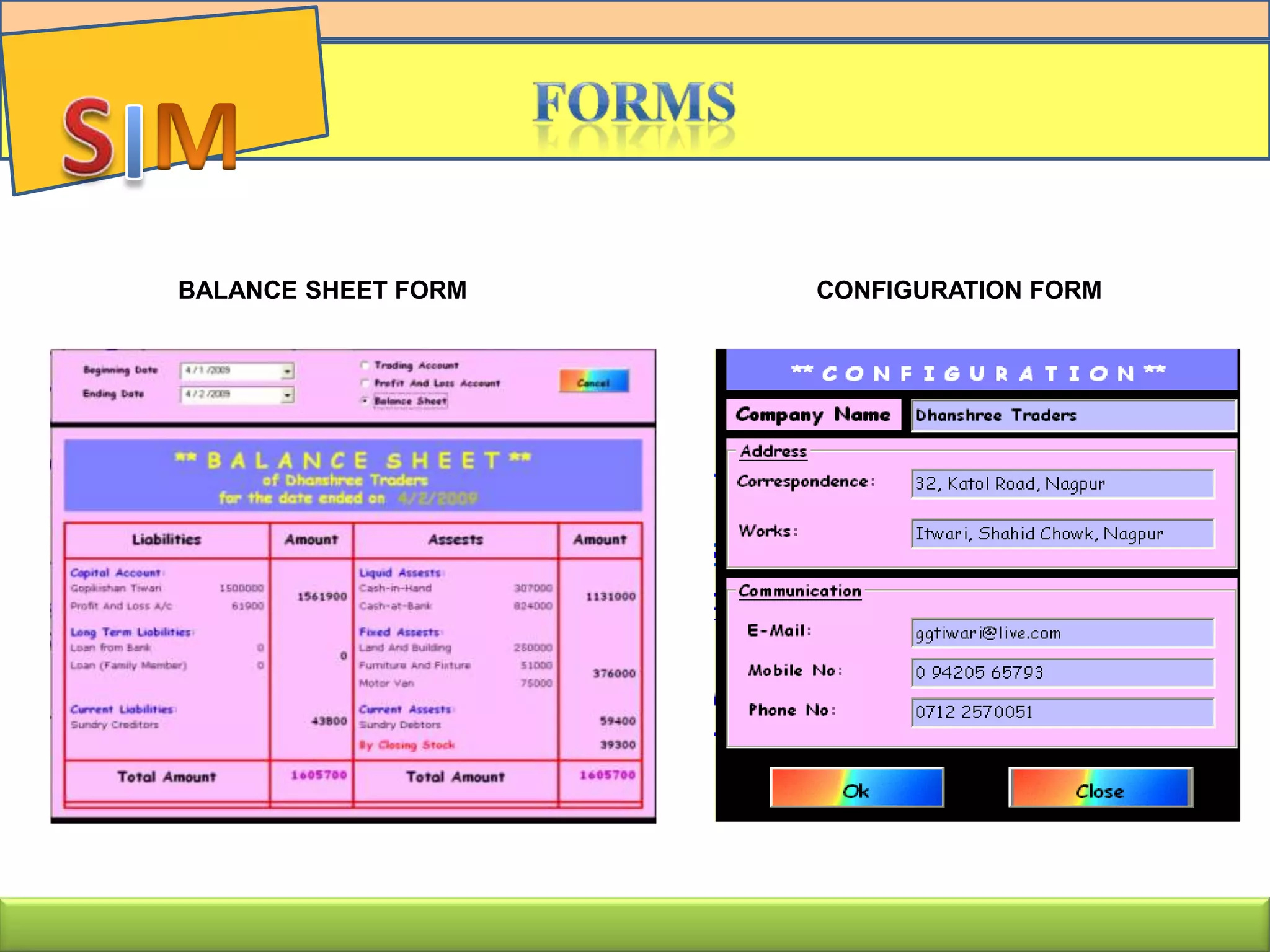BALANCE SHEET FORM CONFIGURATION FORM
 
