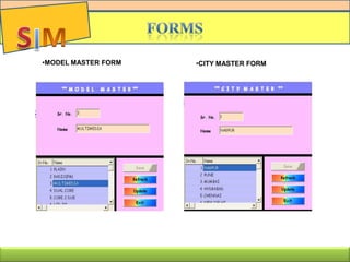 •MODEL MASTER FORM •CITY MASTER FORM
 