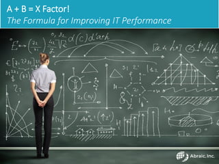 A + B = X Factor!
The Formula for Improving IT Performance
 