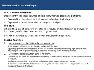 The Traditional Constraints:
Until recently, the sheer volumes of data overwhelmed processing platforms.
• Organizations h...