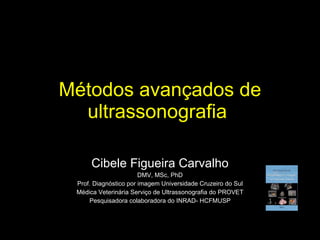 Métodos avançados de ultrassonografia  Cibele Figueira Carvalho DMV, MSc, PhD Prof. Diagnóstico por imagem Universidade Cruzeiro do Sul Médica Veterinária Serviço de Ultrassonografia do PROVET Pesquisadora colaboradora do INRAD- HCFMUSP 