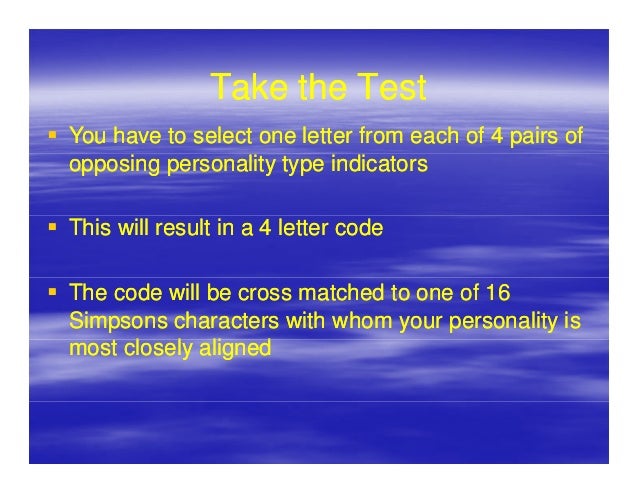 simpson personality test 4 letter personality test
