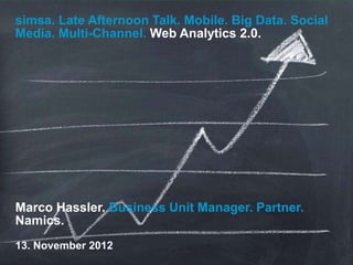 simsa. Late Afternoon Talk. Mobile. Big Data. Social
Media. Multi-Channel. Web Analytics 2.0.




Marco Hassler. Business Unit Manager. Partner.
Namics.
13. November 2012
 