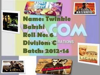 Name: Twinkle
Bakshi
Roll No: 6
Division: C
Batch: 2012-14
 