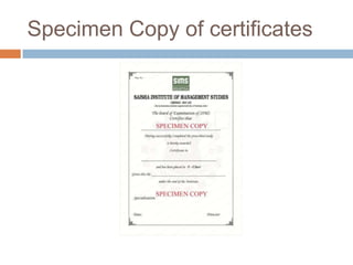 Specimen Copy of certificates
 