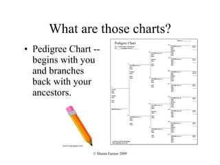 What are those charts? Pedigree Chart -- begins with you and branches back with your ancestors. www.wpclipart.com 