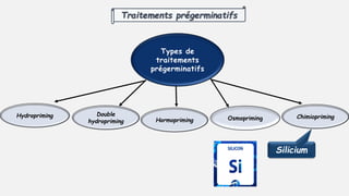 Types de
traitements
prégerminatifs
Osmopriming
Double
hydropriming
Hydropriming Chimiopriming
Silicium
Hormopriming
 